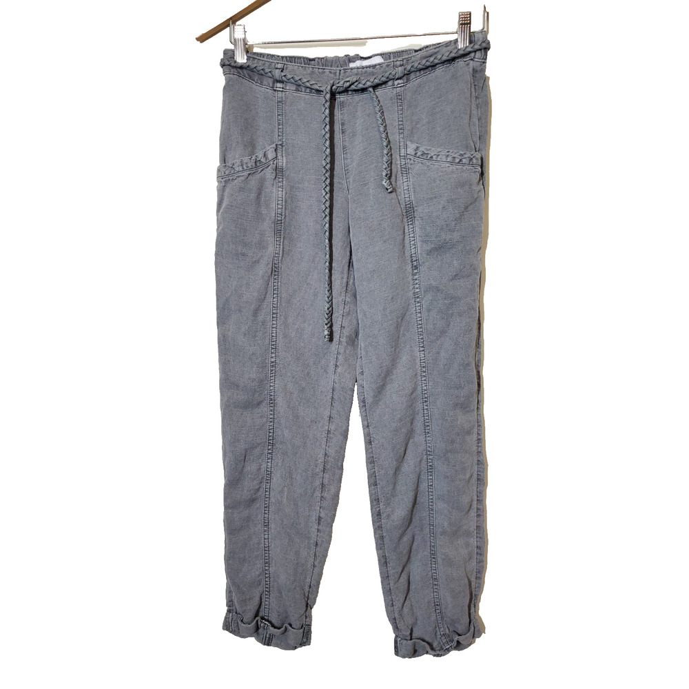 C&C California Pants Womens XS LINEN TENCEL Straight Leg Elastic Waist Joggers